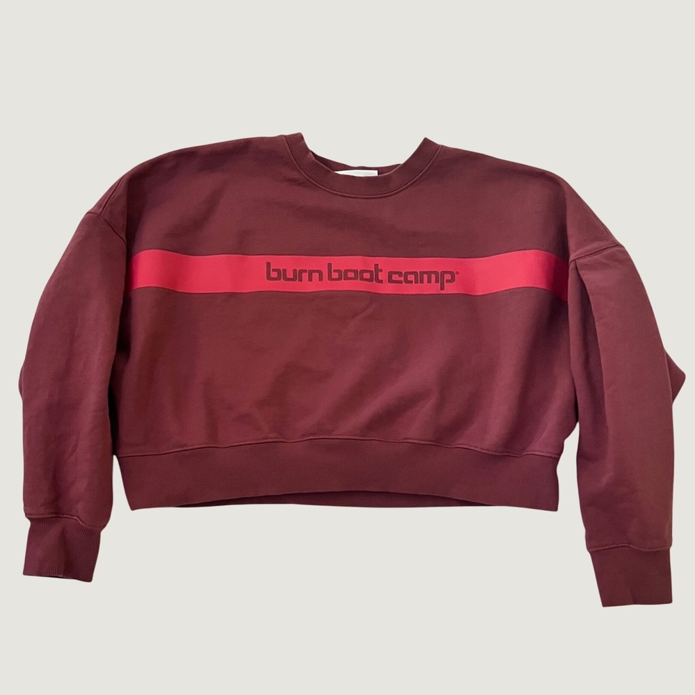 NWOT Burn Boot Camp Sweatshirt Burgundy Cropped Graphic Pullover Size M